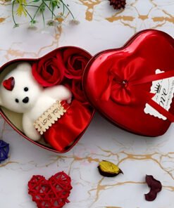 Valentines Day Special Rose And Teddy Heart Box