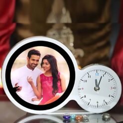 Round Photo Magic Mirror with Clock